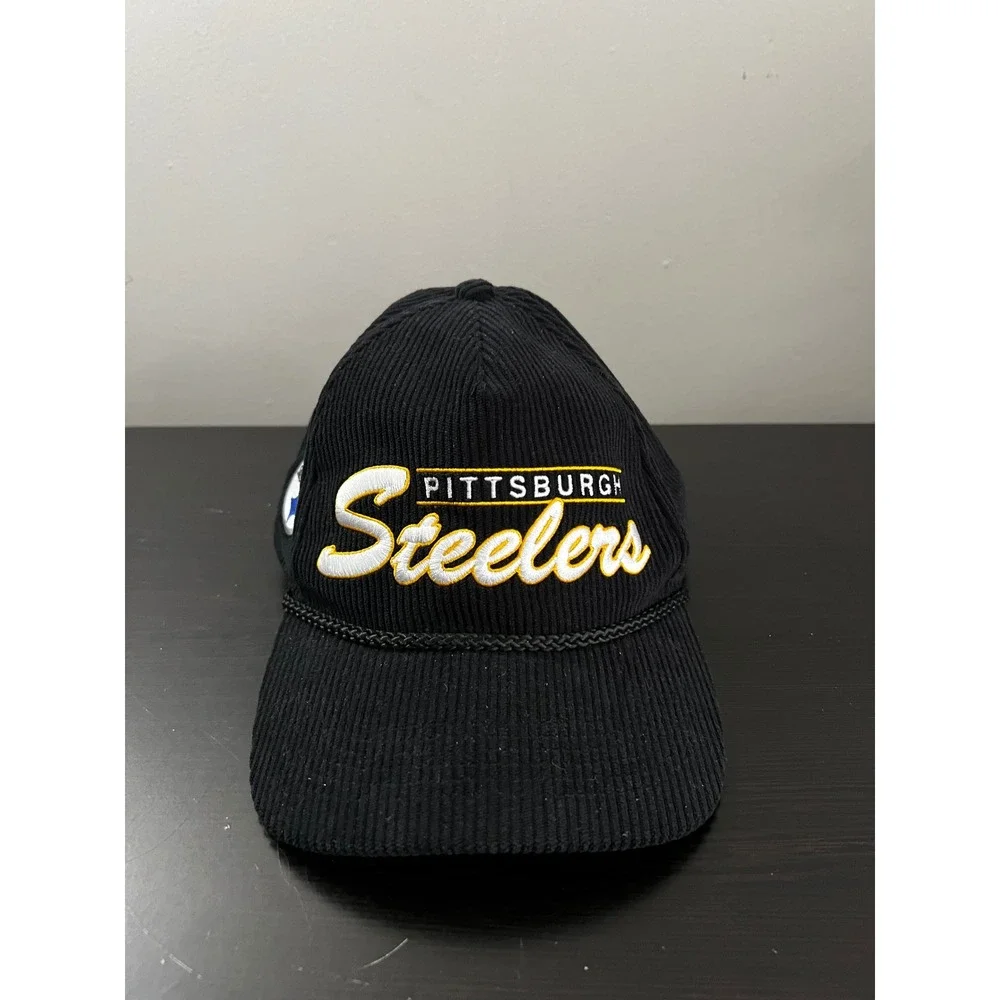 47 Brand Pittsburgh Steelers Black Corduroy Snapback Hat Green Underbrim NFL Cap
